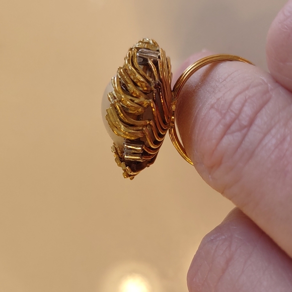 Mabe pearl ring, diamonds, 18kt Yellow Gold estate Ring vintage - Picture 7 of 16